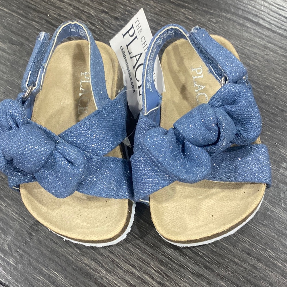 Chambray Denim Bow Front Velcro Strap Sandals for Baby Girls